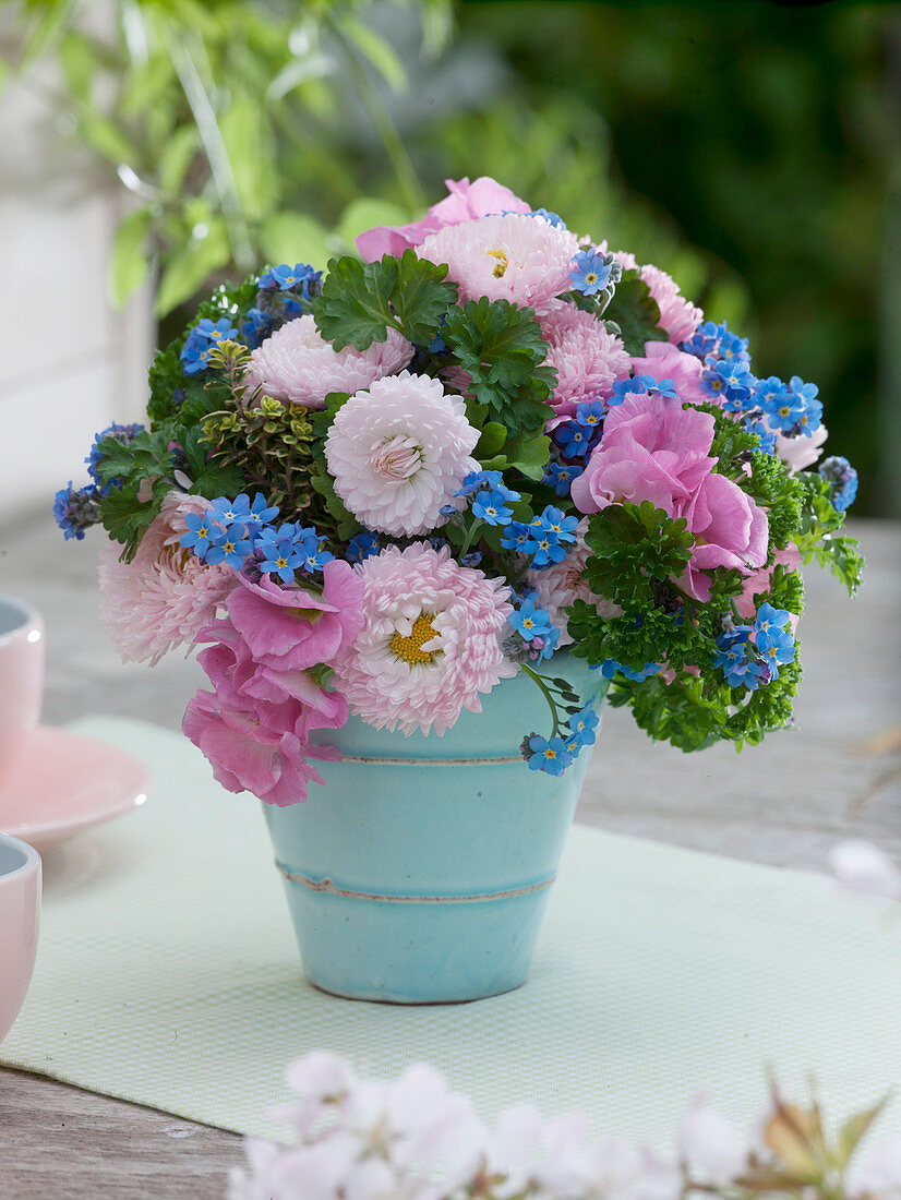 Bouquet of herbs and edible flowers