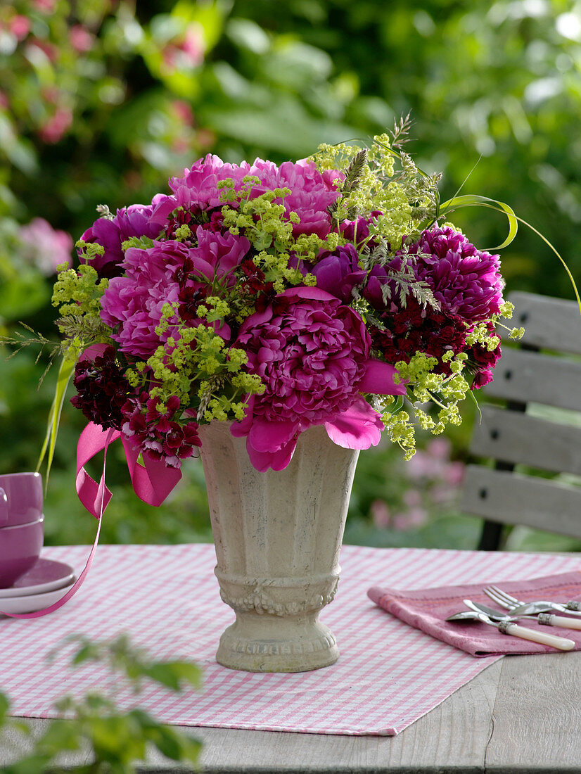 Early summer bouquet of Paeonia (Peony), Dianthus barbatus