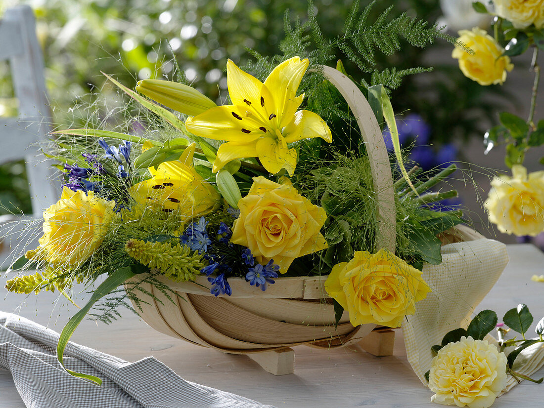 Basket with freshly cut flowers