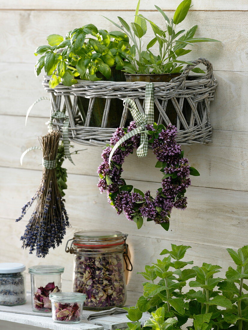 Ocimum (basil), Salvia (sage), Wreath of Origanum (oregano)