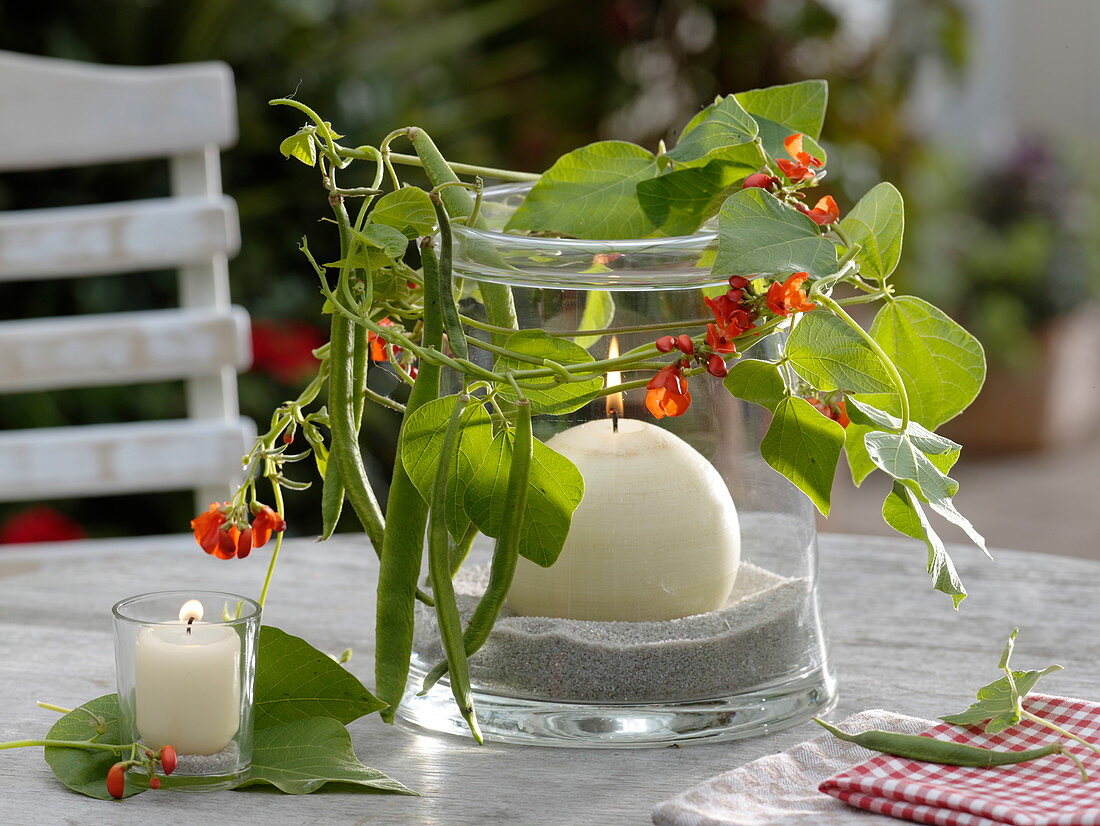 Lantern with fire beans