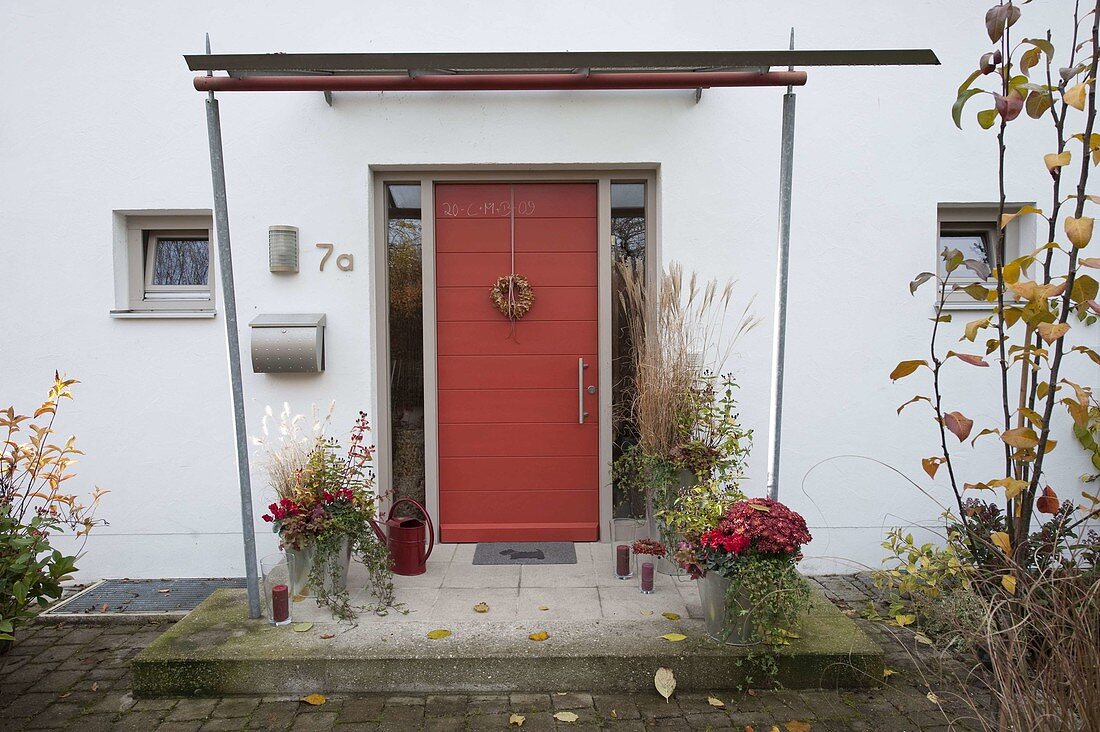 Entrance with red front door