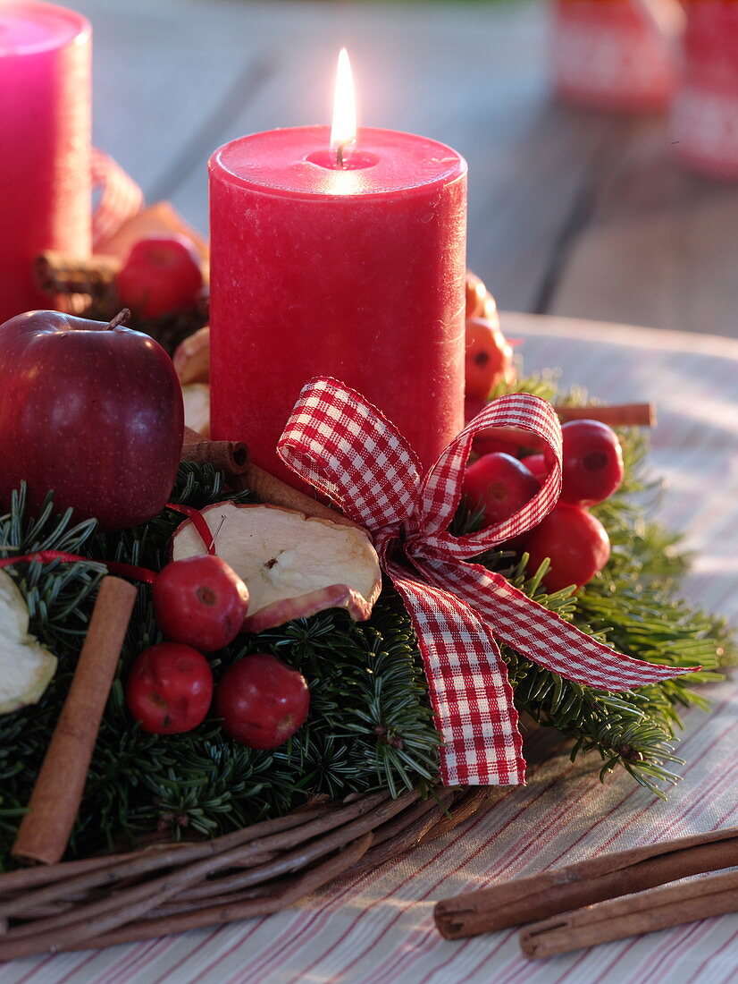 Rural Advent wreath made of Abies nordmanniana (Nordmann fir)