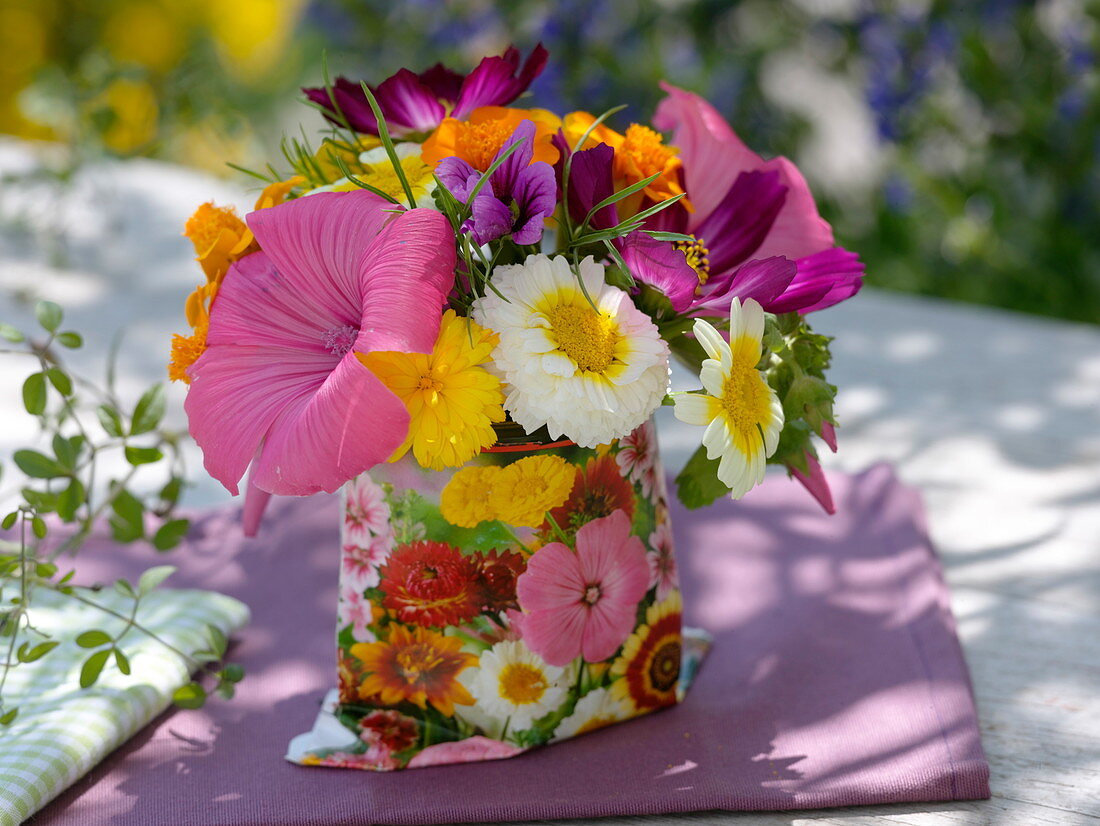 Small cottage garden bouquet of annual summer flowers