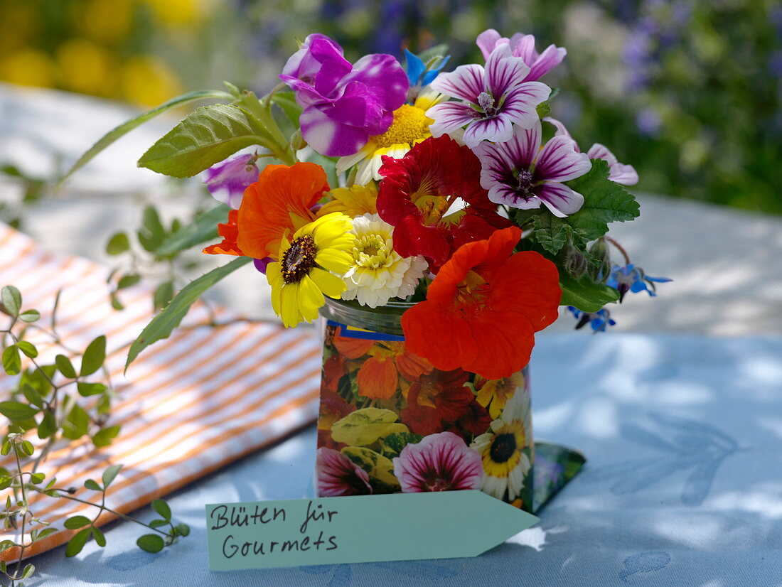 Small bouquet of flowers with edible blossoms