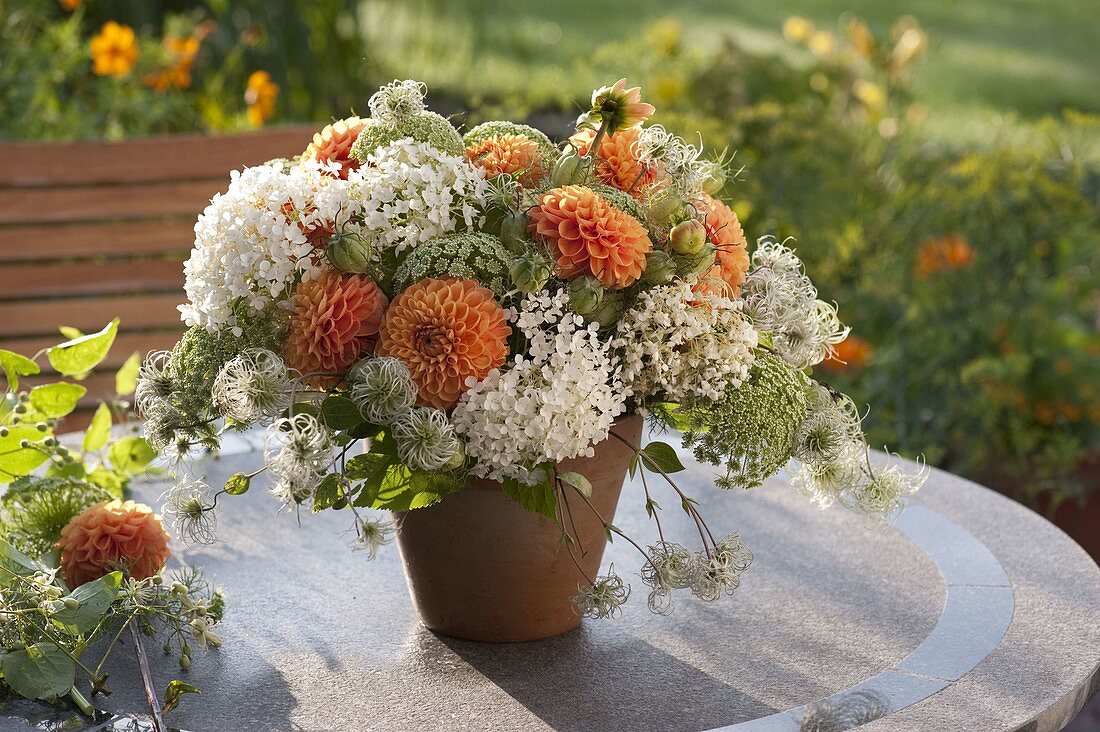 Bouquet of Dahlia (dahlias), Hydrangea (hydrangeas), Ammi majus
