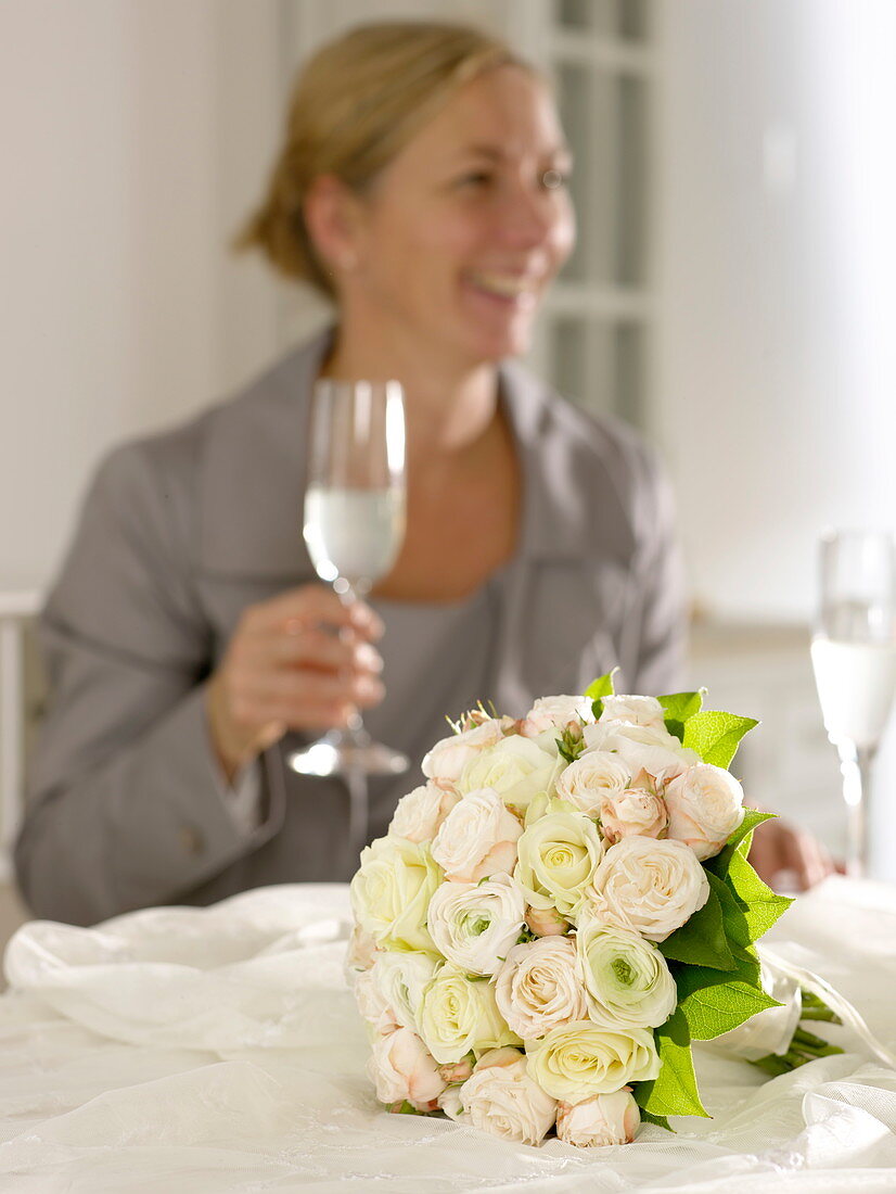 Bridal bouquet of white and cream roses