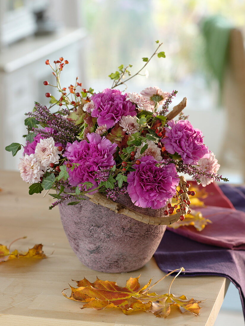 Autumnal bouquet with Dianthus (carnation), Chrysanthemum