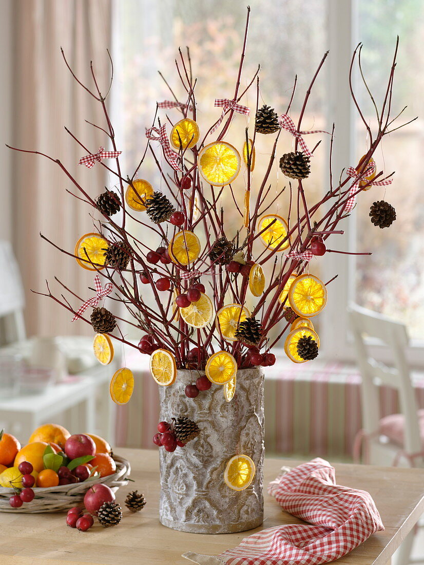 Late autumn bouquet with branches of Cornus (dogwood)