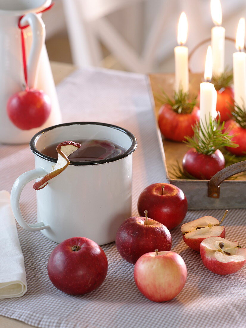 Tea made from apples (Malus), apples as candle holders