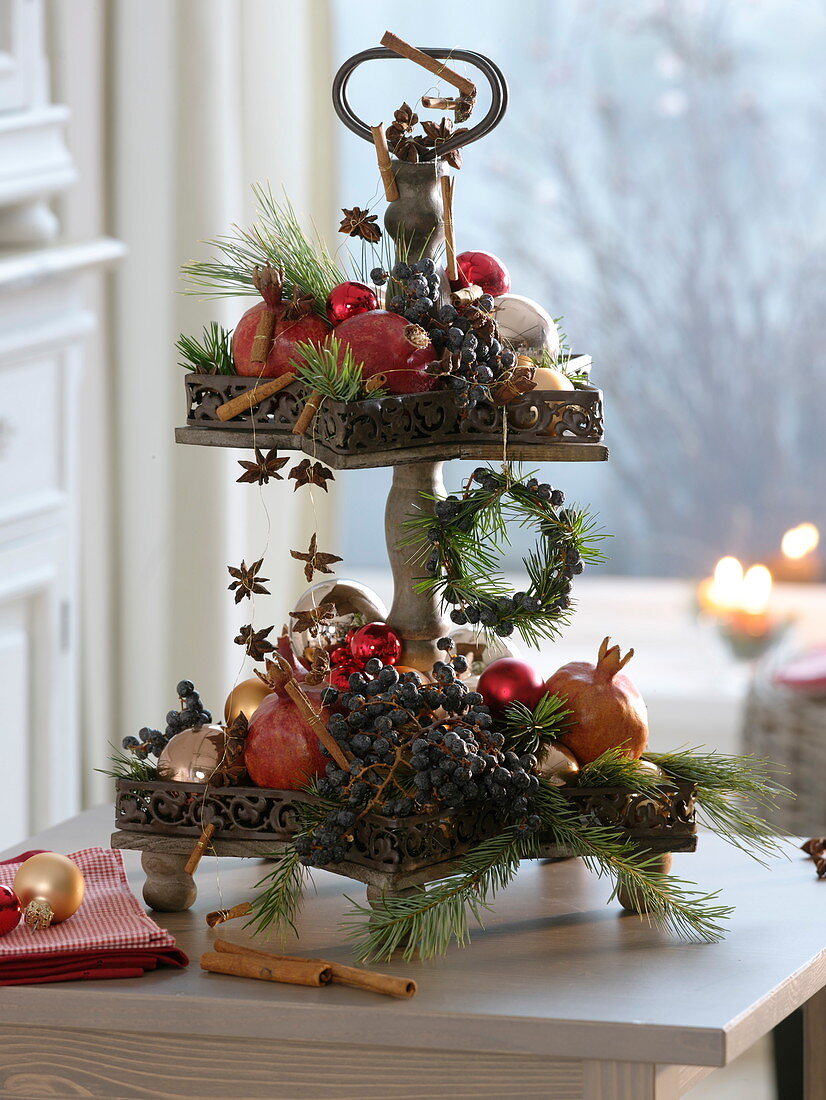 Star-shaped metal etagere decorated for Christmas