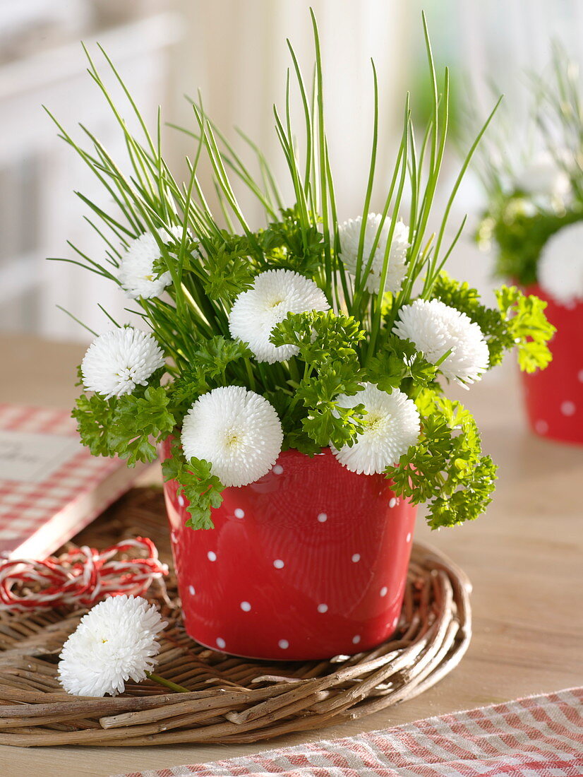 Herbs and edible flowers bouquet