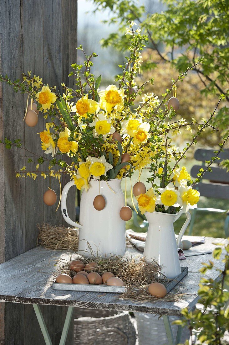 Sträuße aus Narcissus (Narzissen), Forsythia (Goldglöckchen)