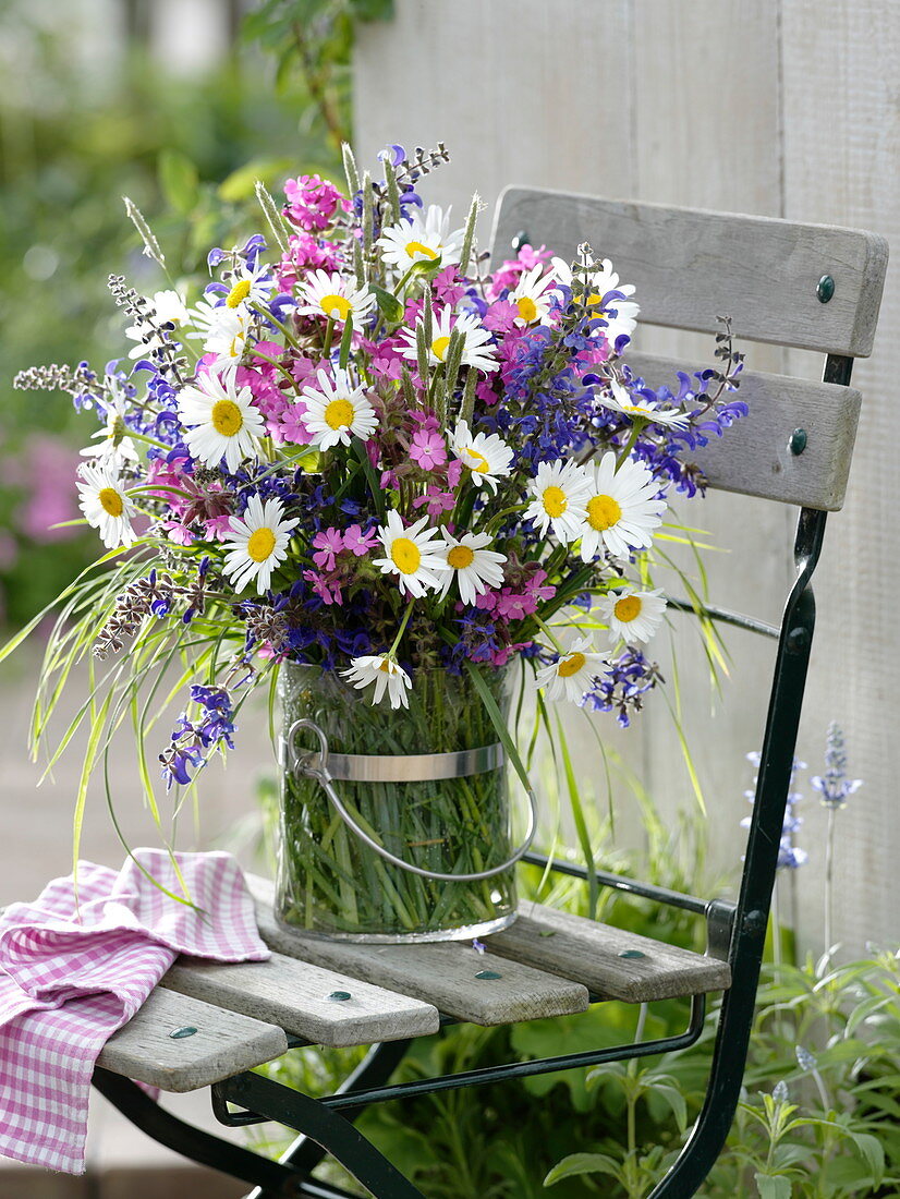 Meadow bouquet of Salvia pratense (meadow sage), Silene dioica