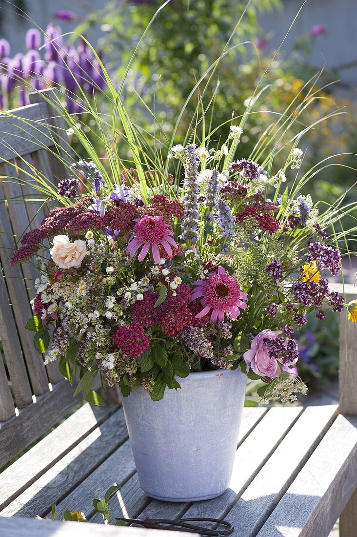 Bouquet of herbs and perennials in a cottage garden