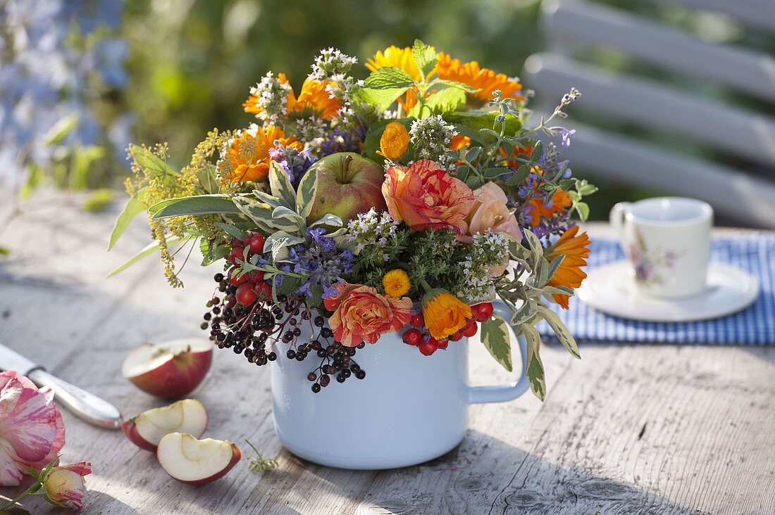 Tea herbs and fruits bouquet