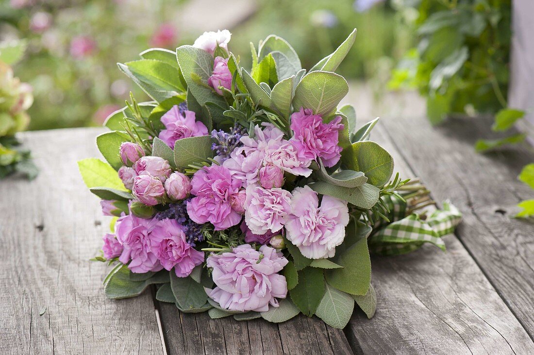 Bouquet with dianthus, Rose, sage