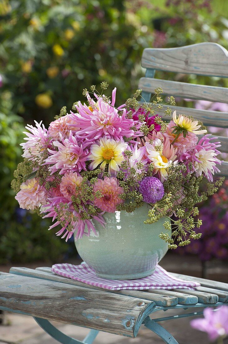 Bouquet of mixed Dahlia (dahlias) and seed heads