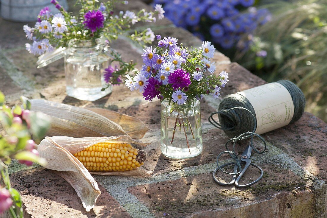 Jars with corn leaves dressed as vases