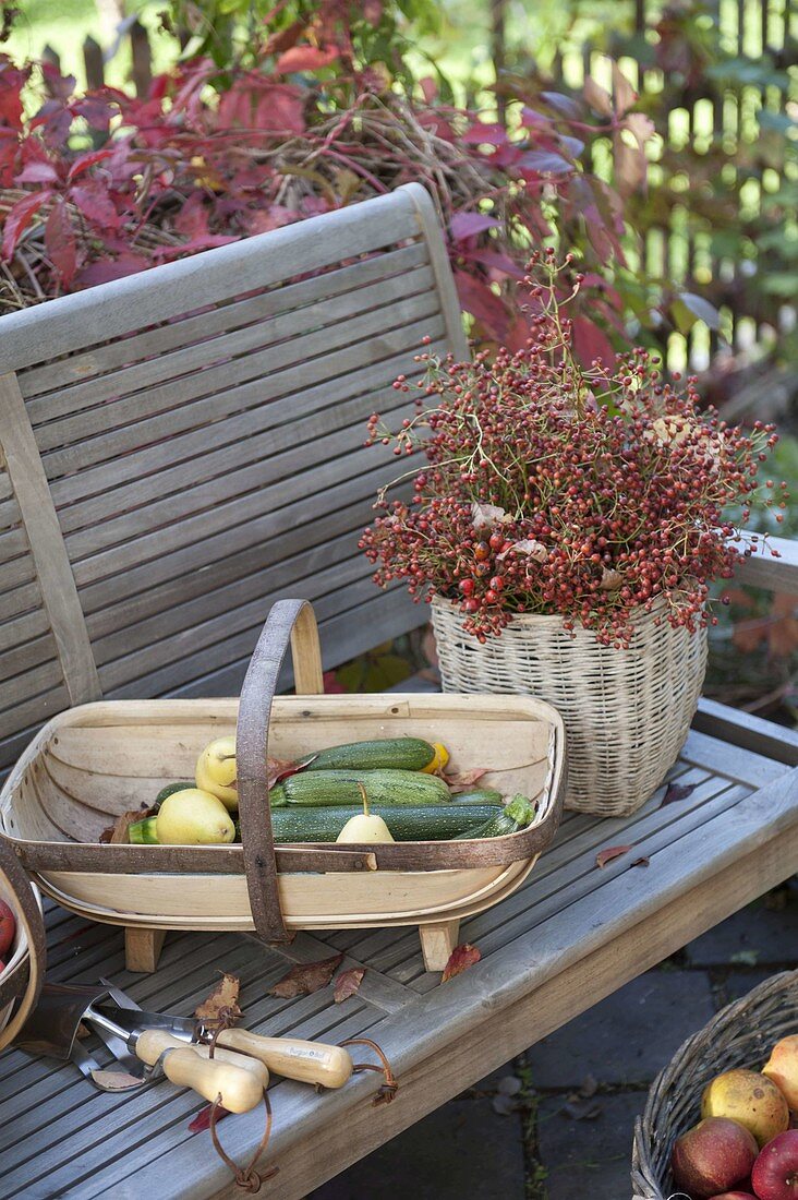 Harvest terrace with filled baskets