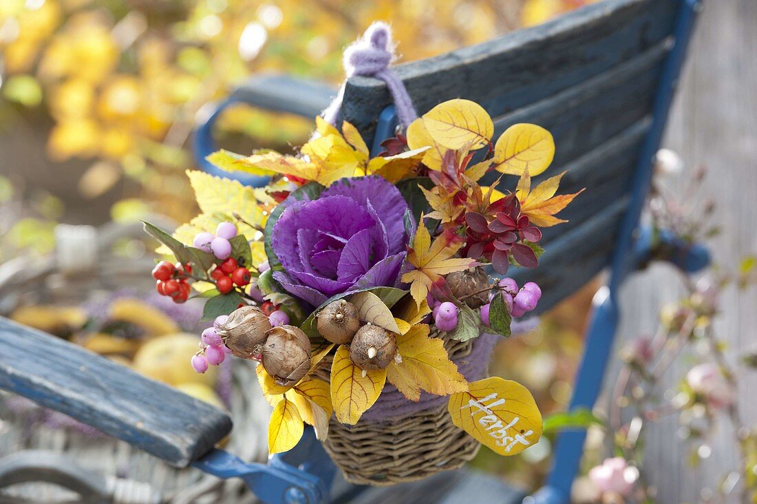 Autumn arrangement with Brassica, Symphoricarpos