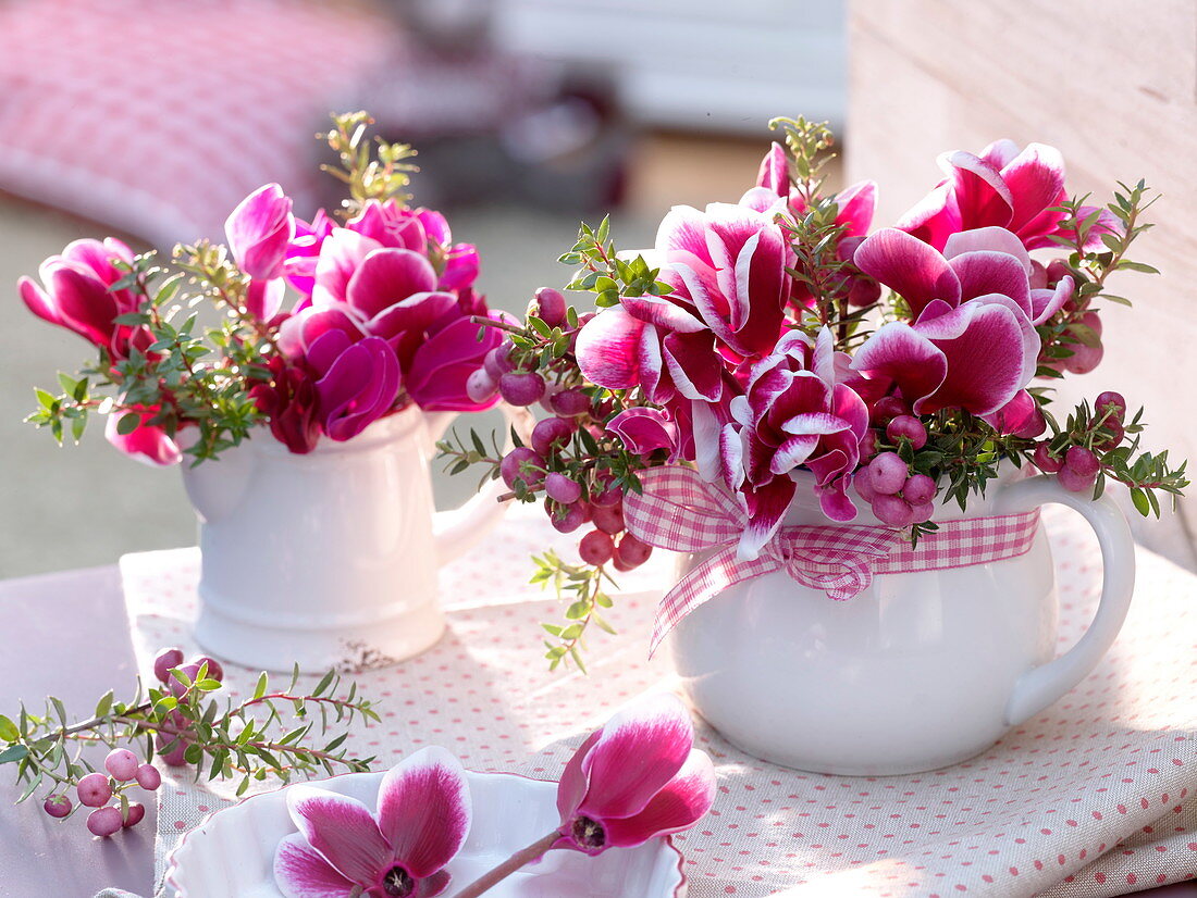 Cyclamen and Pernettya autumn bouquet