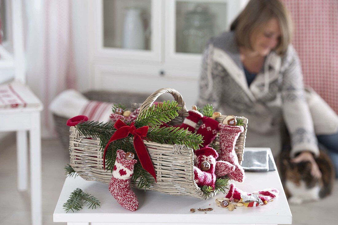 Self-knitted socks as Advent calendar