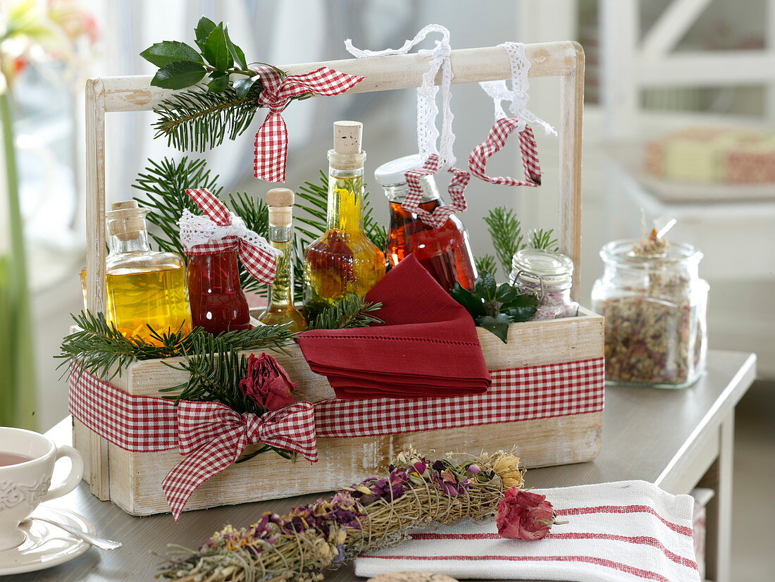 Gift basket with homemade vinegar and oil specialties