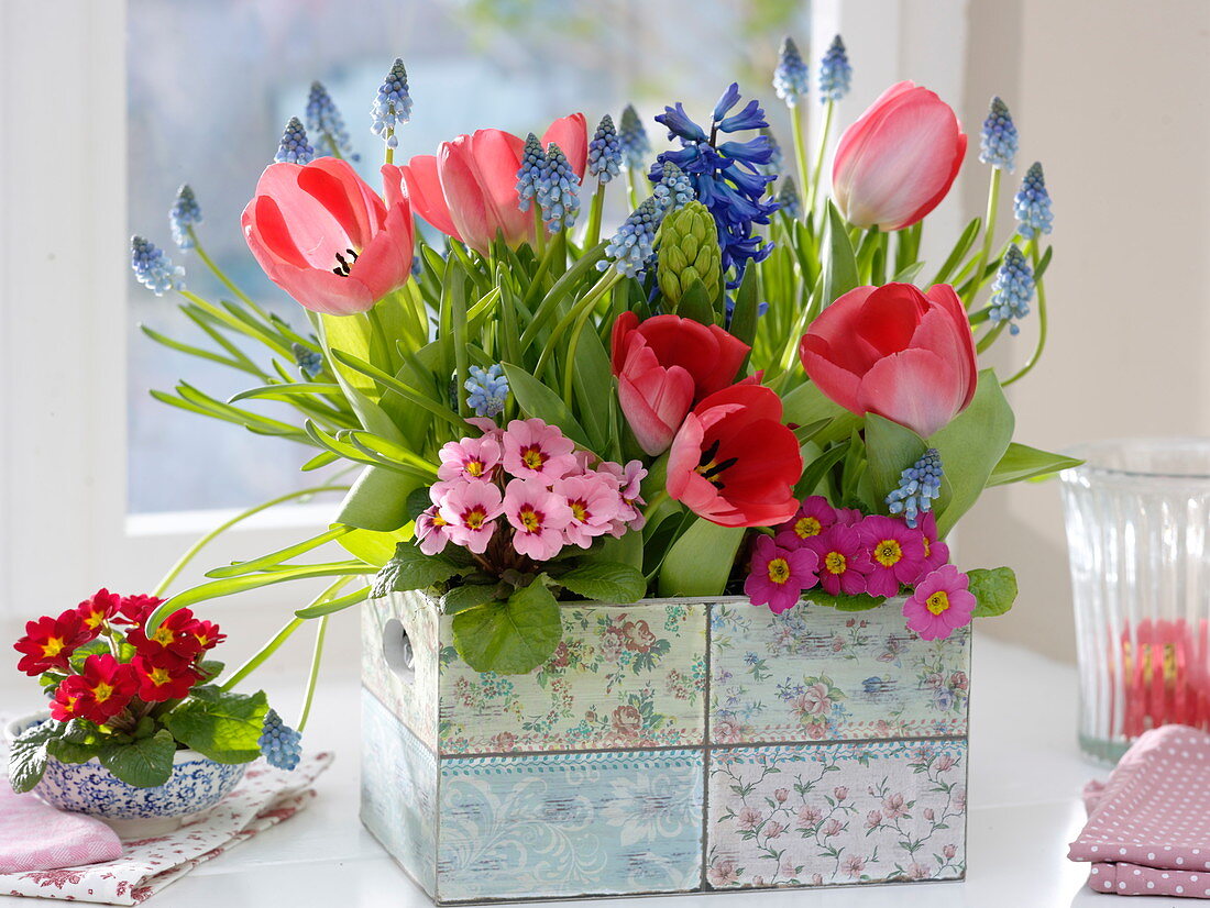 Nostalgic spring box on windowsill