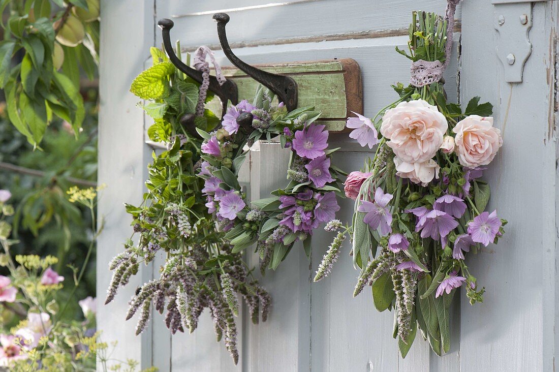 Tea herbs hanged on door to dry