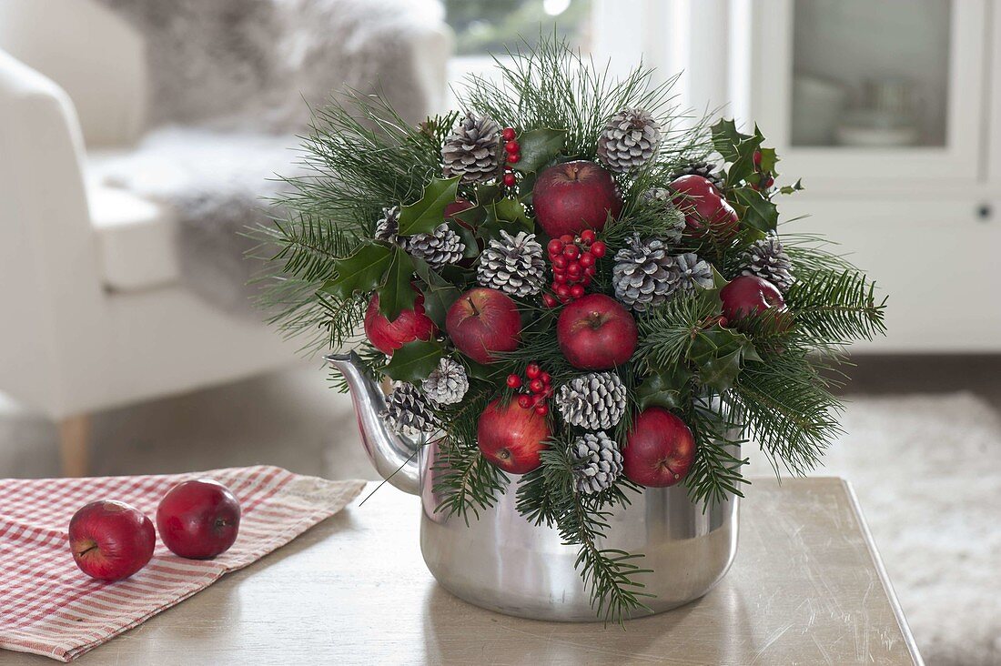 Bouquet made of Abies (fir), Pinus (pine), Ilex (Holly)