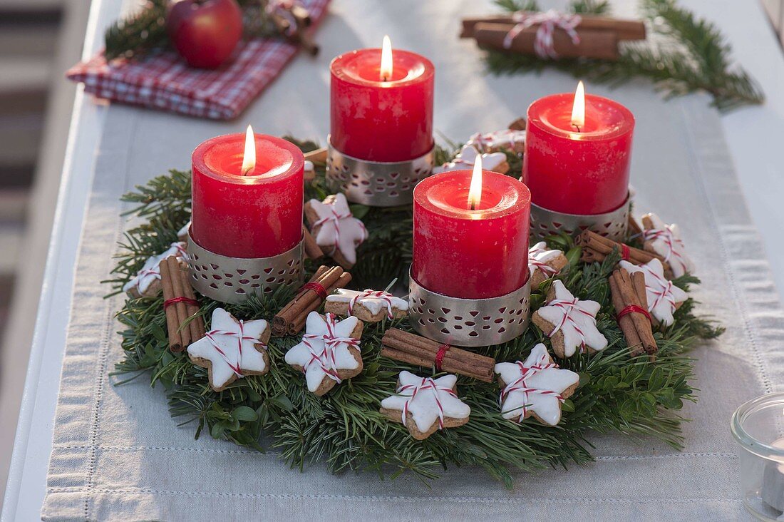 Advent wreath mixed from Abies (Nordmann fir), Pinus