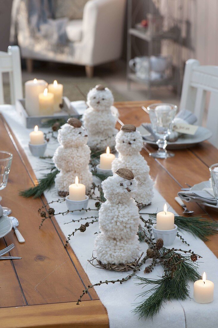 Christmas decorations with white wool balls