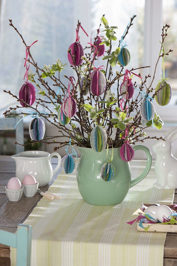 Self-made Easter decoration of coloured paper