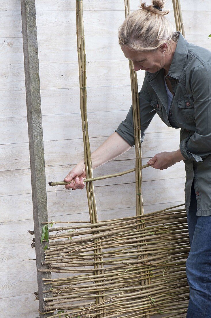 Privacy screen with home-made willow wickerwork