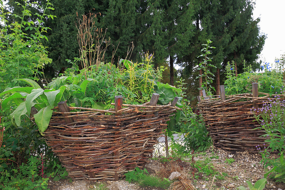 Self-made wickerwork plant baskets