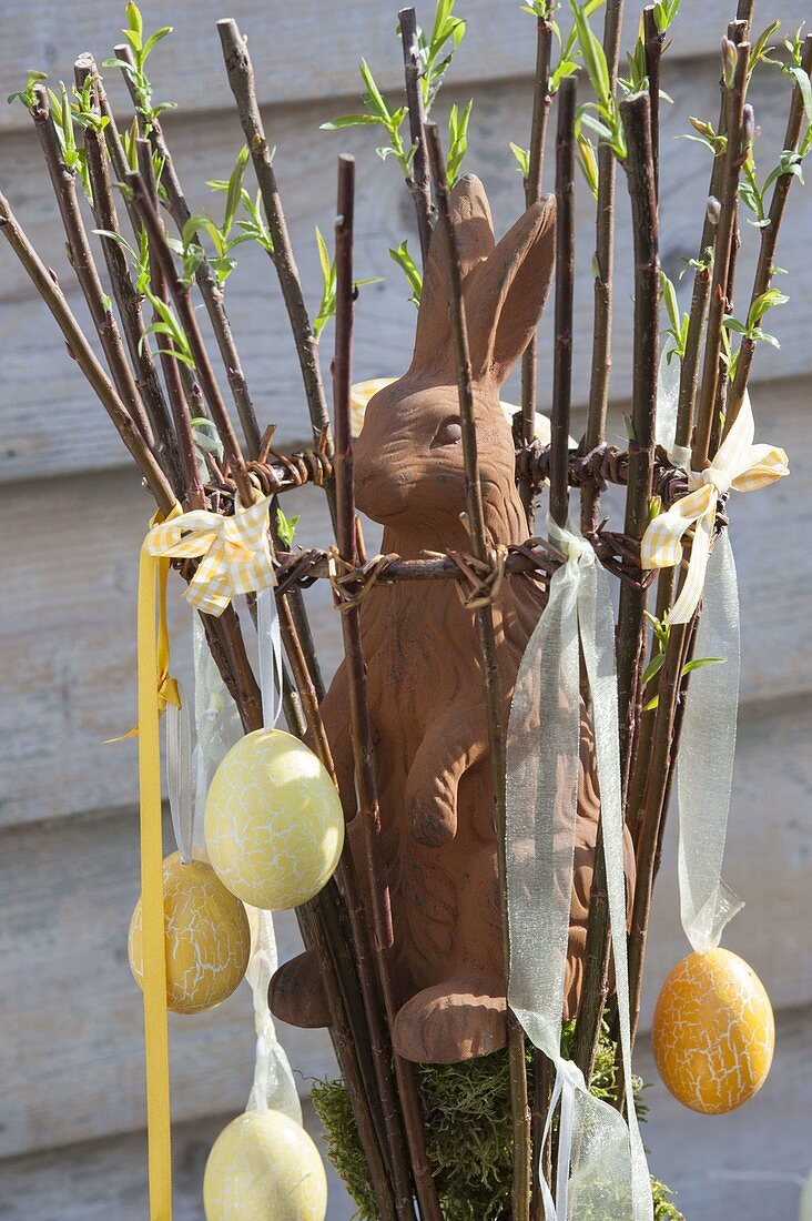 Living wickerwork as an Easter decoration on the terrace