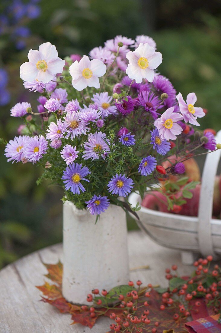 Autumn aster and anemone bouquet