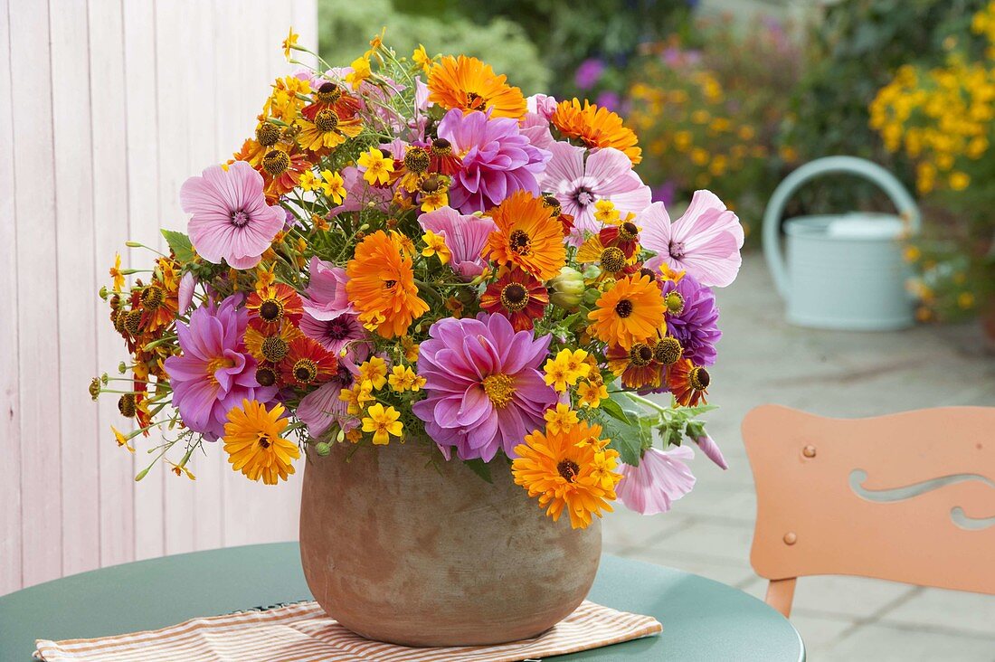 Pink-orange Late Summer Bouquet Calendula, Lavatera