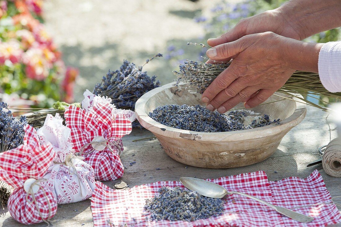 Making lavender sachets out of scraps