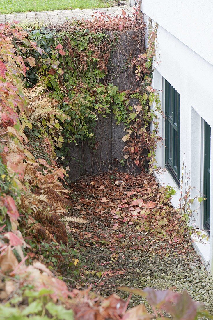 Concrete blocks as slope fortification, retaining wall for basement