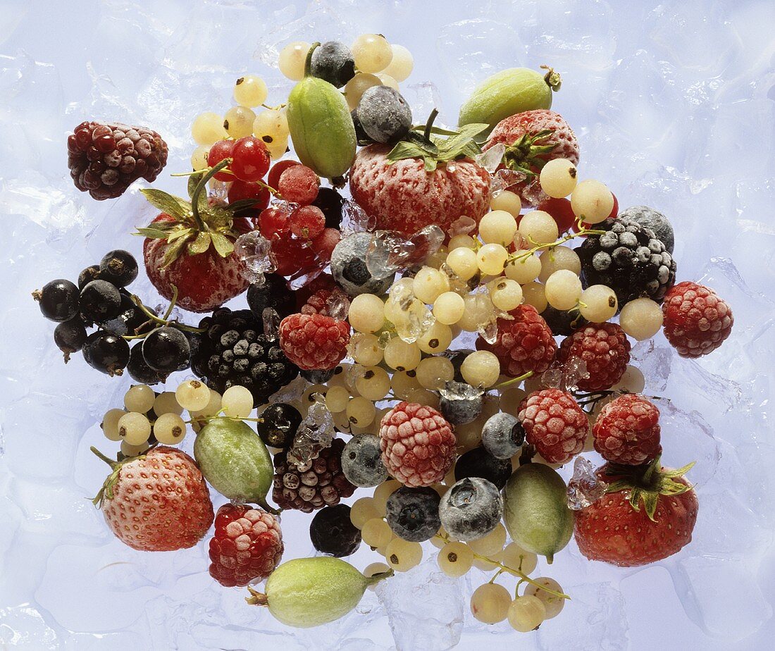 Assorted Frozen Berries on Ice