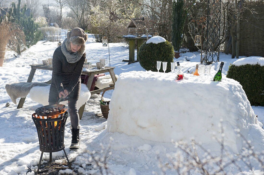 Schneebar im winterlich verschneiten Garten