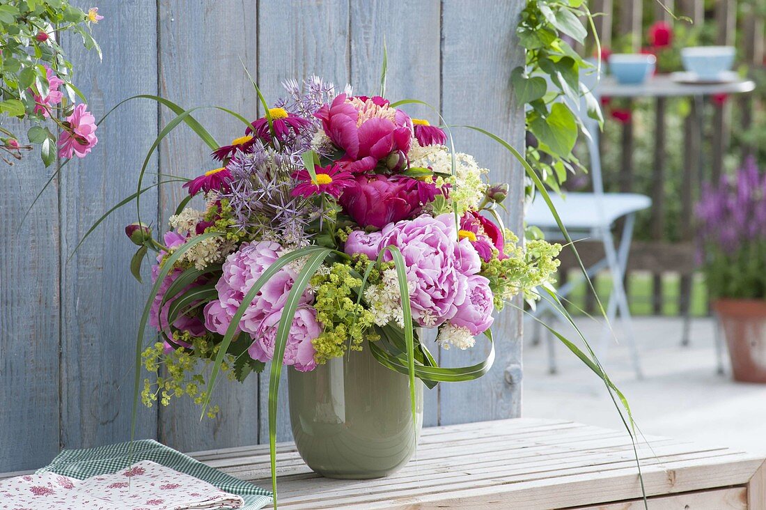 Lush bouquet from Paeonia, Alchemilla