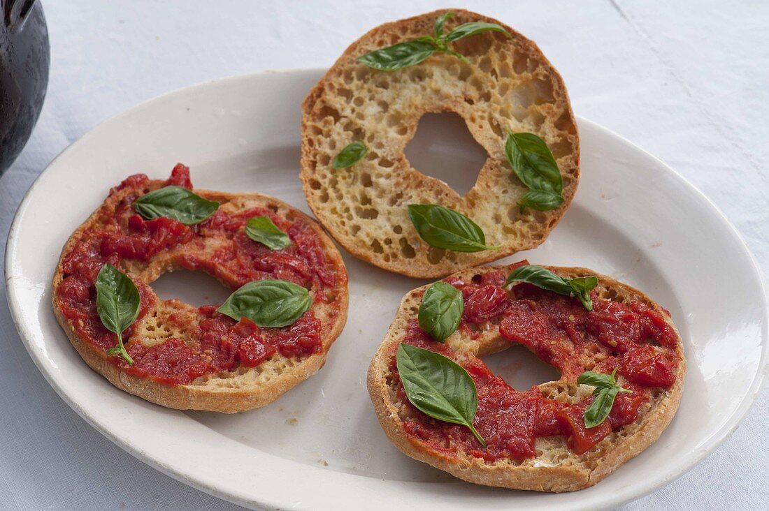 Bruschetta with tomatoes and basil as starter