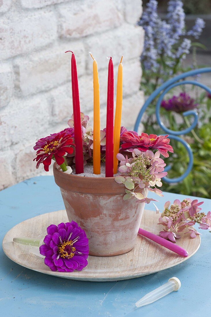 Small candle deco in clay pot