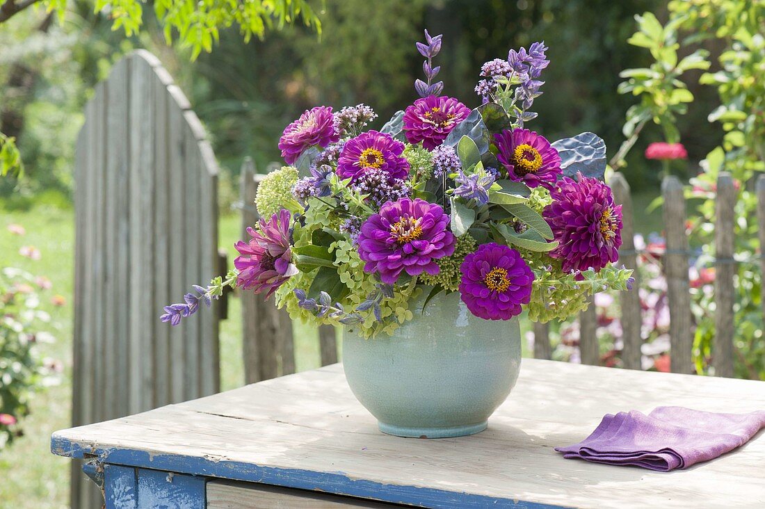 Late summer bouquet made of Zinnia, Salvia