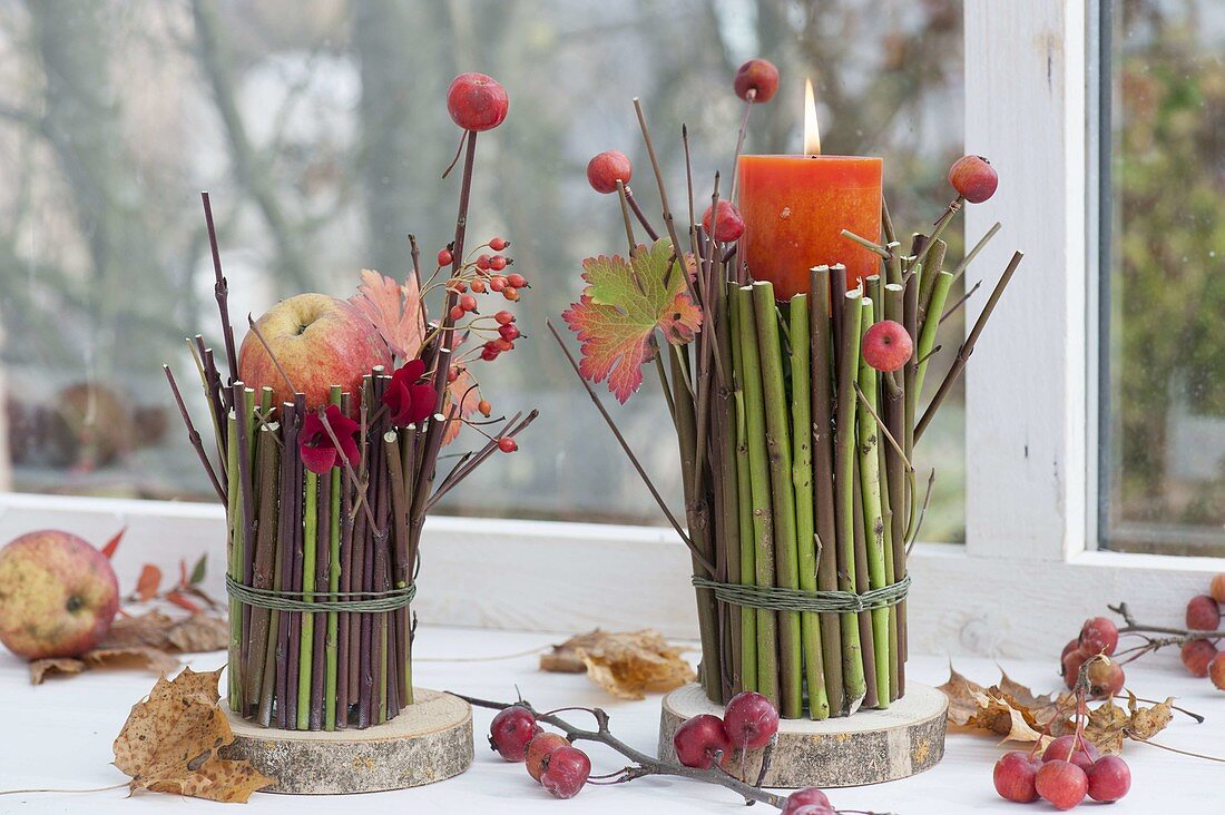 Natural candle deco on the window