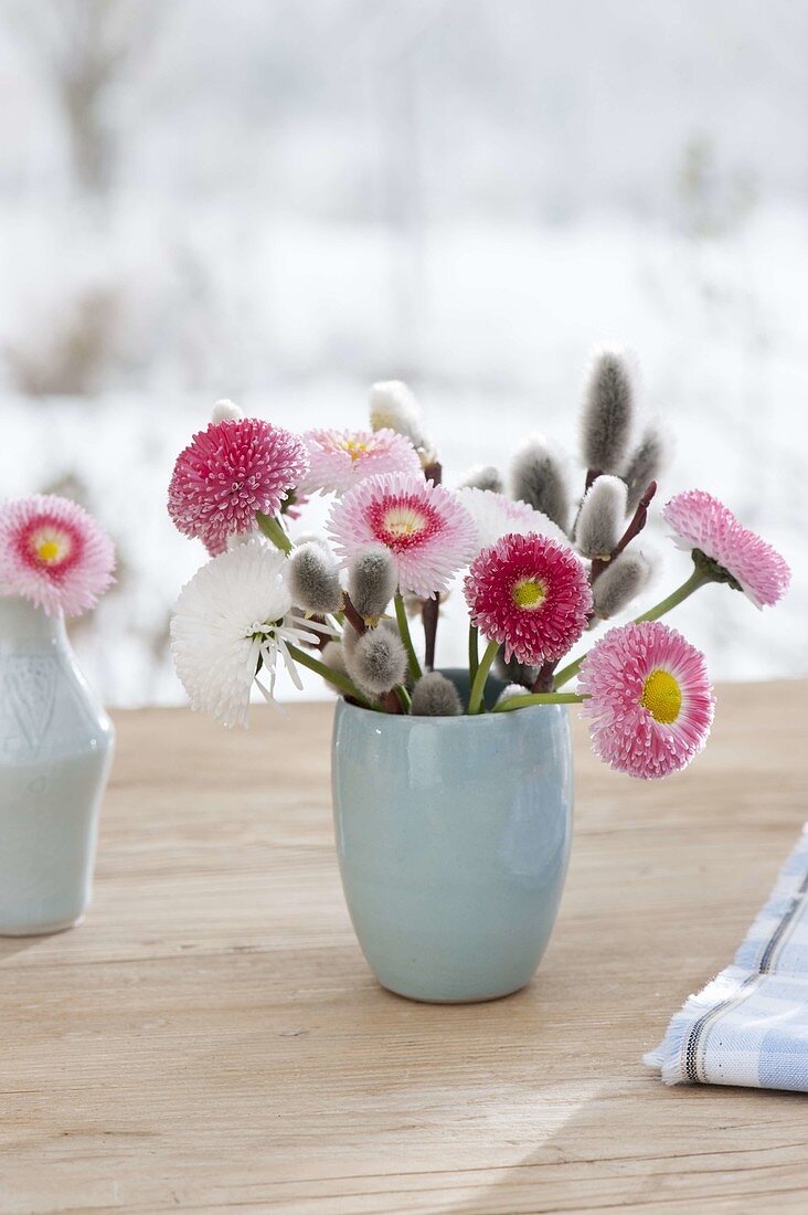 Small bouquet made from Bellis and Salix