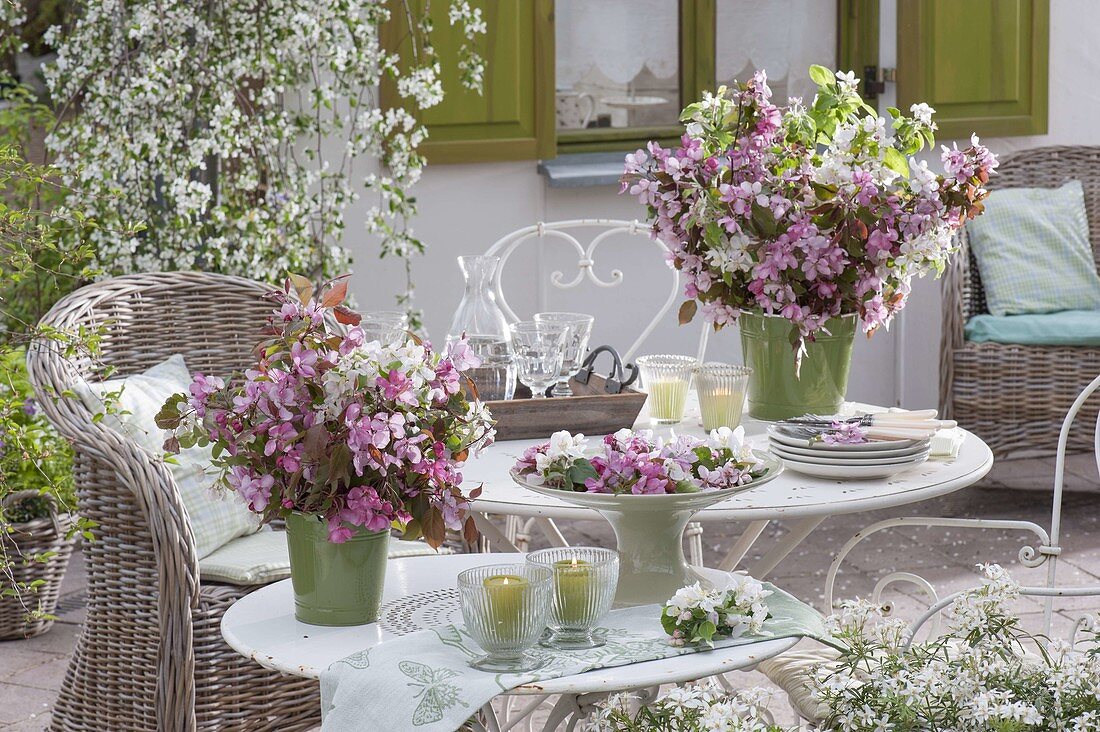 Apple blossoms Table decoration made of different types of ornamental apples